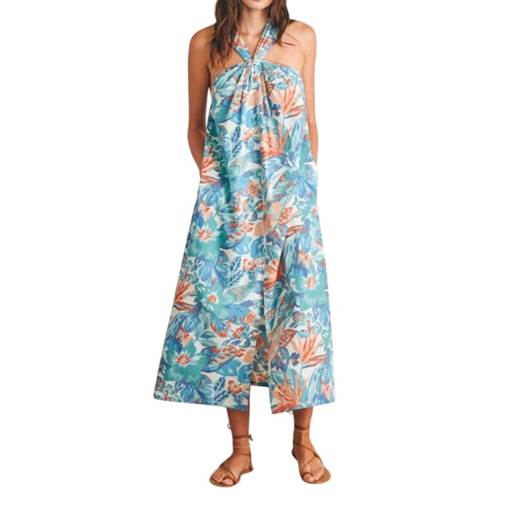 Faherty dress Bay Twist sleeveless halter midi floral size X-Small XS
